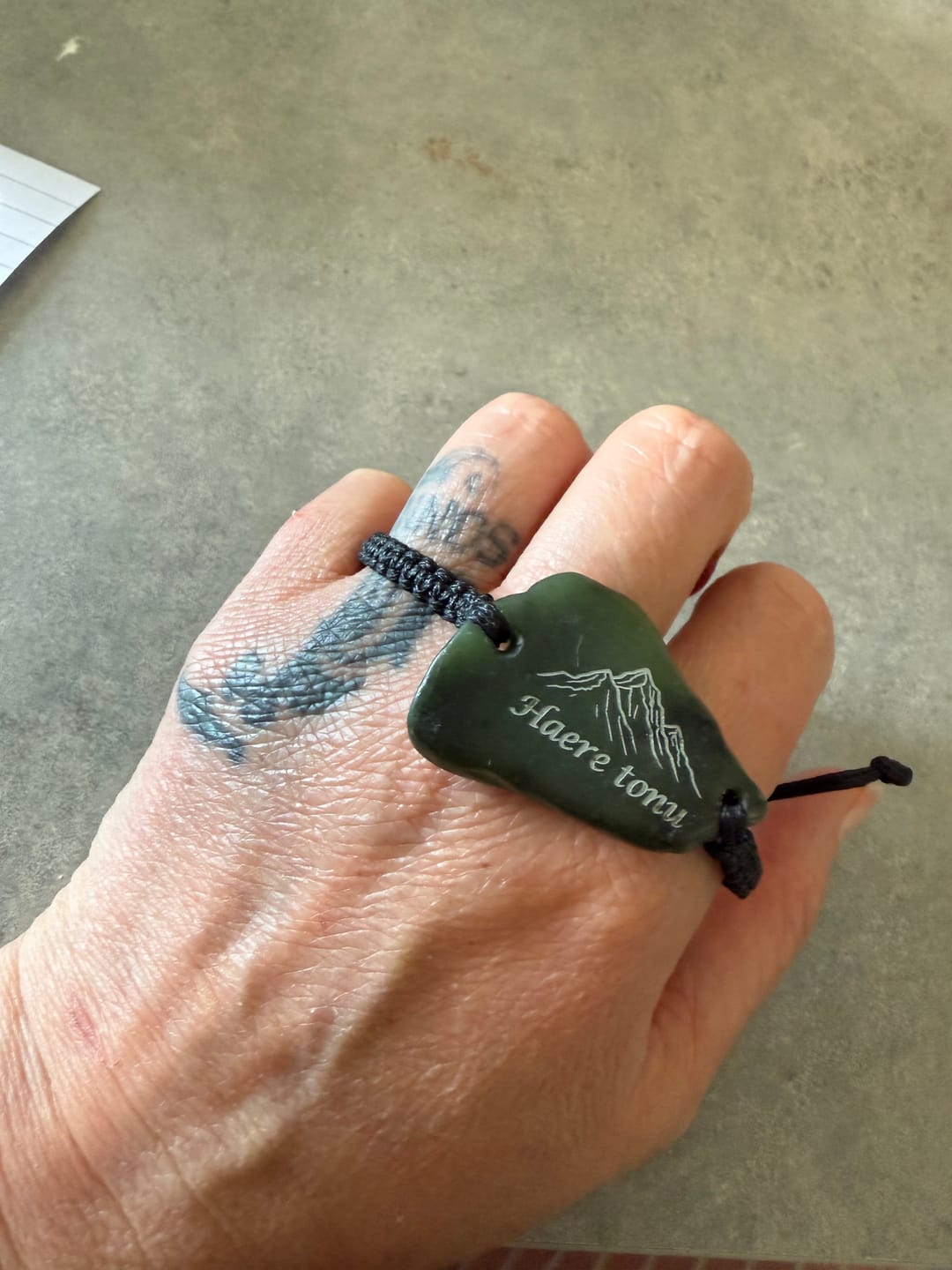 Customer photo review of Engraved Greenstone Bracelet