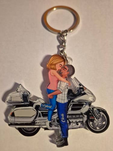 Customer photo review of Kissing Doll Motorcycle Couple - Personalized Keychain