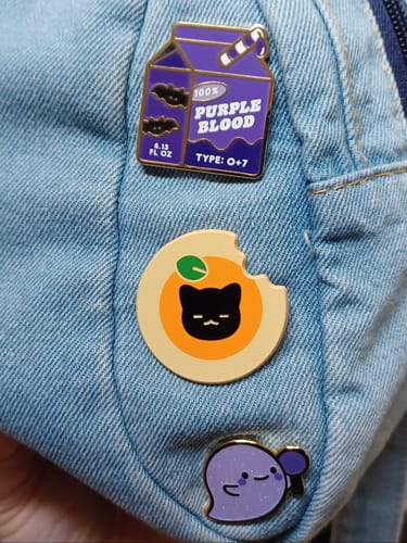 Customer photo review of Purple Blood Juice Box Pin