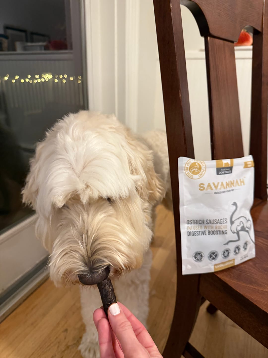 Customer photo review of Ostrich Sausages with Rooibos (3oz): The Delicious, Skin-Soothing Treat for Dogs with Allergies