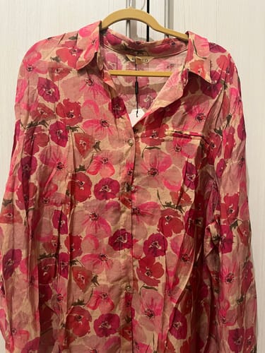 Customer photo review of Plus Size Women Summer Artsy Flower Turn-down Collar Shirt