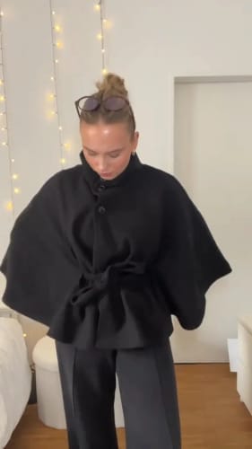 Customer photo review of Gianna Elegant High-Neck Belted Cape Jacket