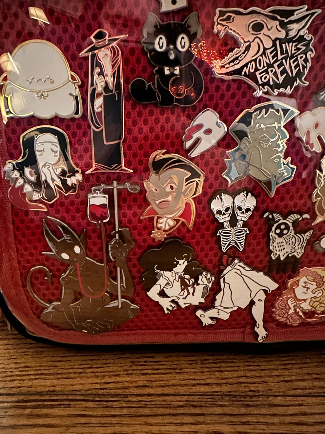 Customer photo review of Blood Bag Demon Enamel Pin