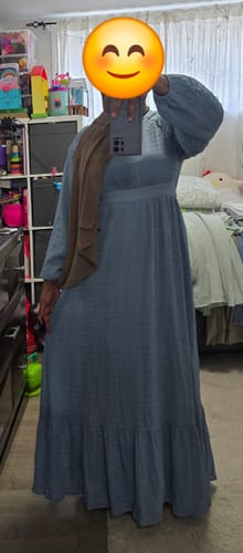 Customer photo review of Balloon Sleeve Shirred Dress - Berry S