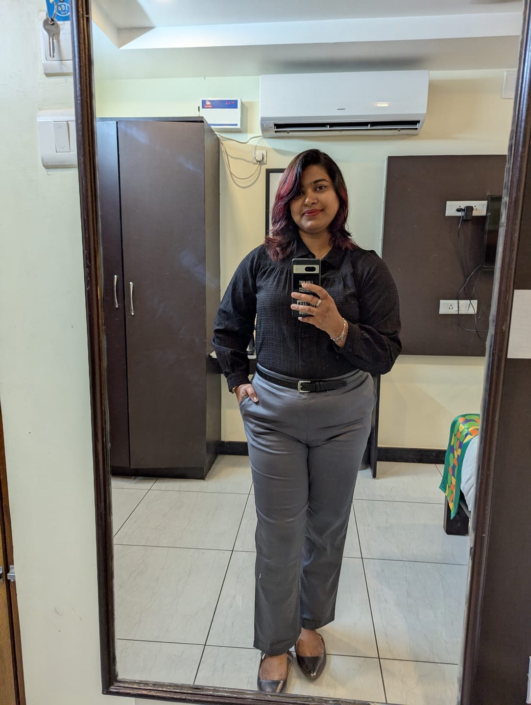 Customer photo review of Women German Grey Straight Fit Formal Pants
