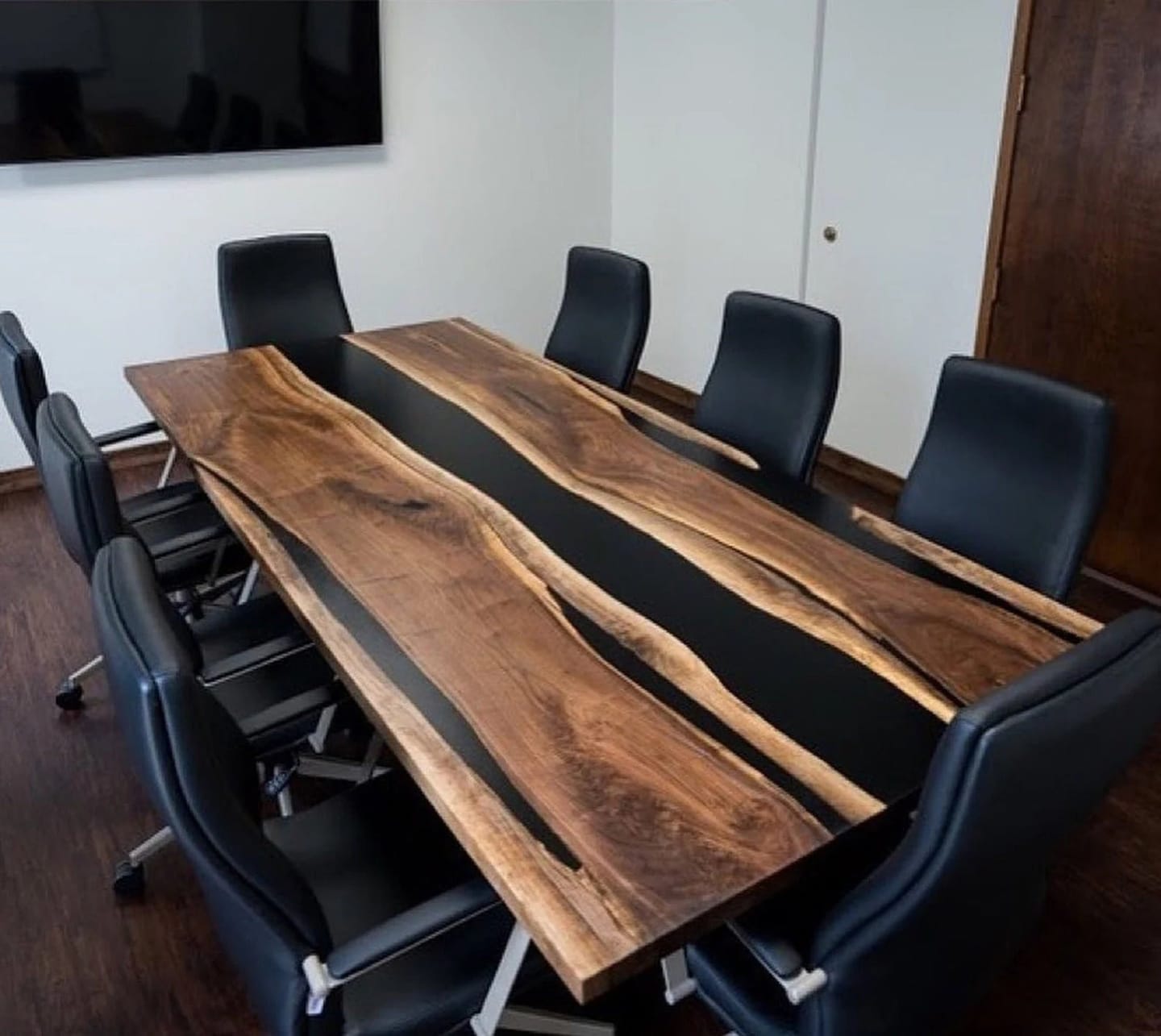 Customer photo review of Handcrafed Black Walnut Live Edge Epoxy River Dining Table - A53
