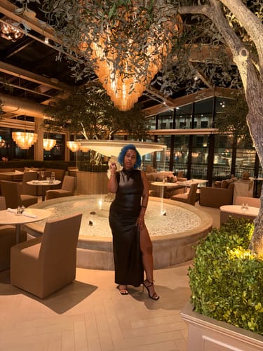 Customer photo review of Marenna Faux Leather Ruched Maxi Dress