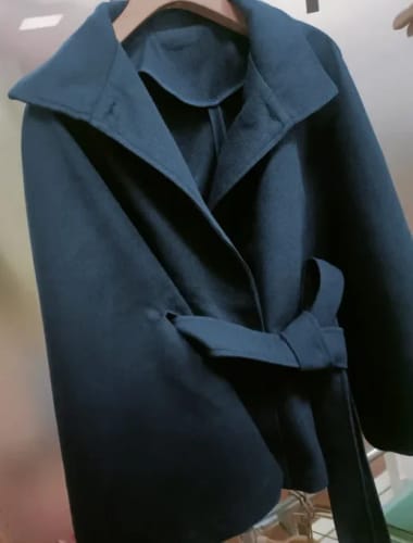 Customer photo review of Gianna Elegant High-Neck Belted Cape Jacket