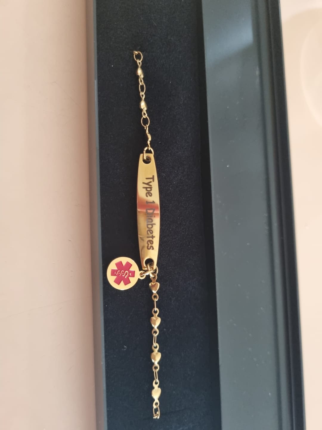Customer photo review of Personalised Medical Alert Heart Link Bracelet - Gold Colour
