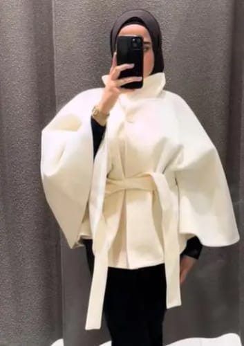 Customer photo review of Gianna Elegant High-Neck Belted Cape Jacket