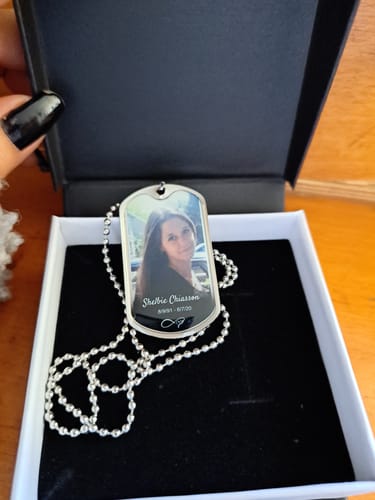 Customer photo review of Custom Name Photo Dog Tag Memorial Necklace