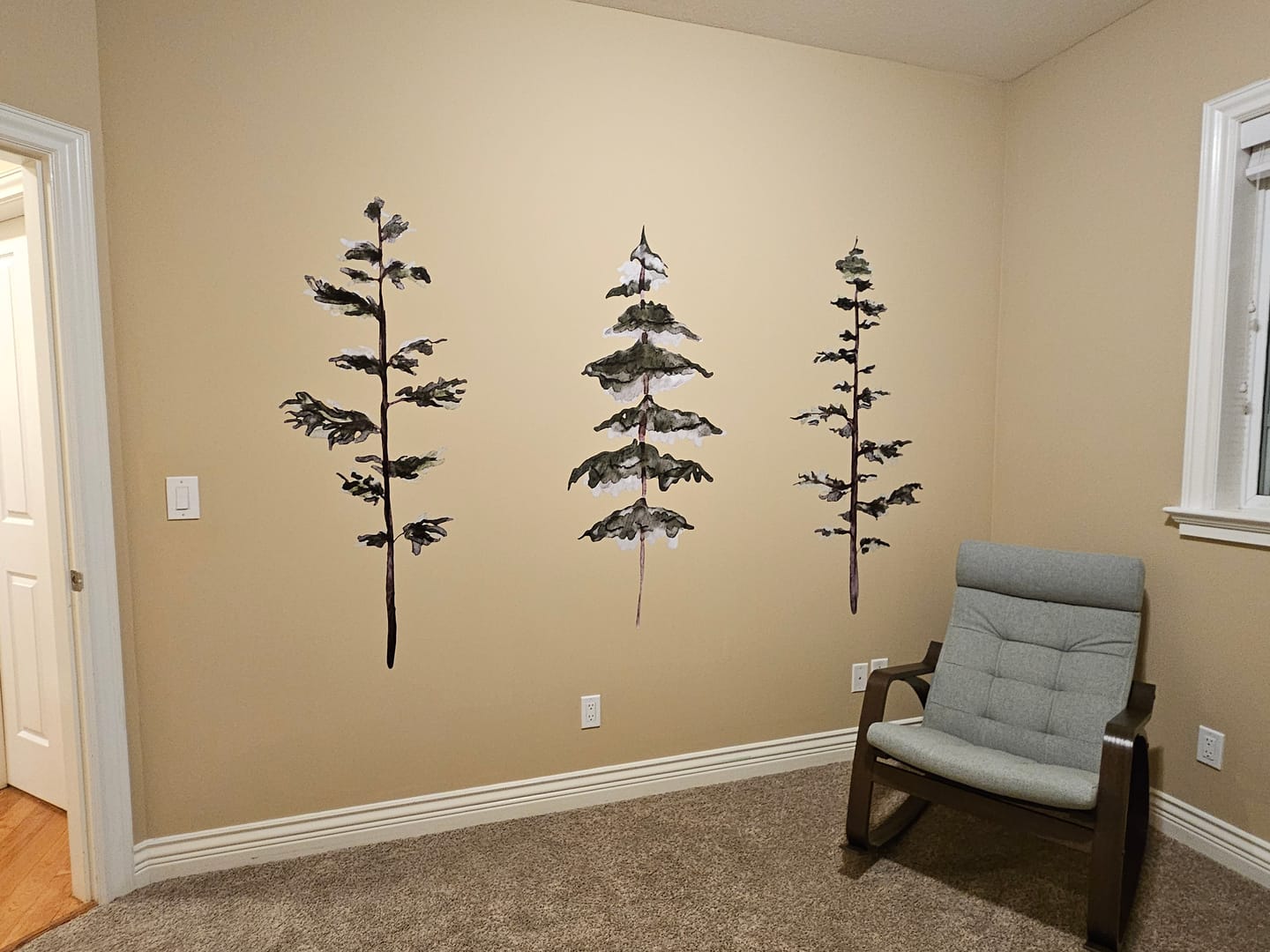Customer photo review of Large Watercolor Pine Tree Removable Wall Decal