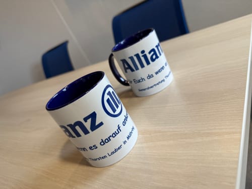 Customer photo review of TassenExpress - Becher Keramik Tasse mit Logo bedruckt 325ml Firmenlogo