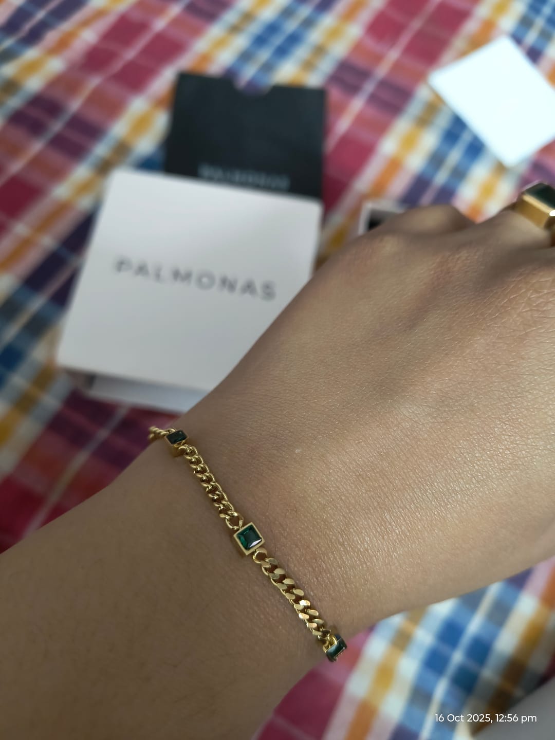 Customer photo review of Gold Green Gem Chain Bracelet