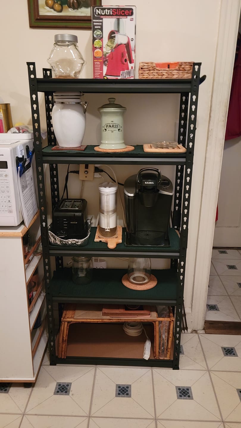 Customer photo review of REIBII 5-Tier 28" W Metal Shelving Unit, 2020 lbs Capacity Boltless Storage Rack for Garage, Pantry, Kitchen, Basement – Adjustable Shelf, Small Space Solution with Wall Anchors