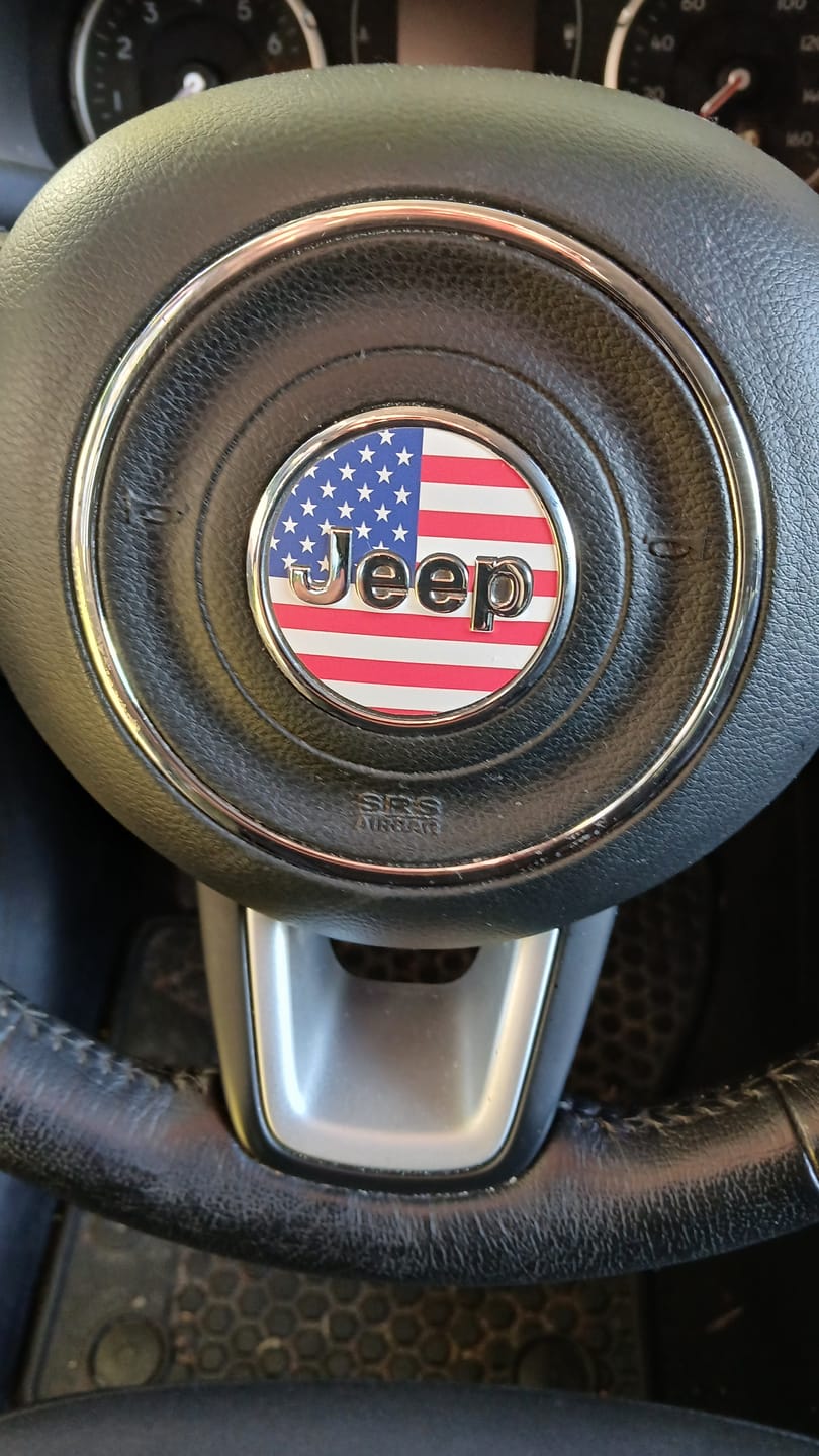 Customer photo review of American Flag Steering Wheel Decal for Jeep