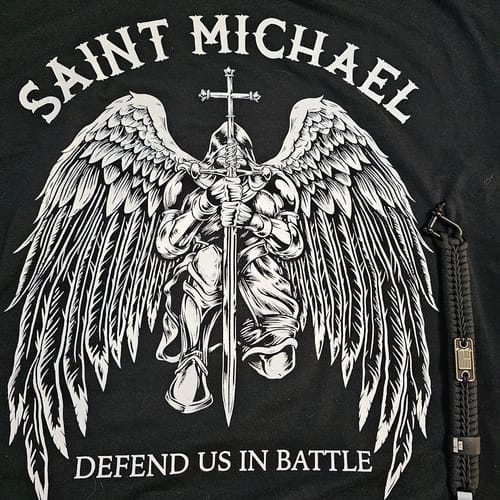 Customer photo review of Hero Company Men's Saint Michaels Tee: Helps Pair Veterans With A Service Dog or Shelter Dog