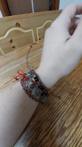 Customer photo review of Triple Protection Bracelet Tiger eye Obsidian Hematite 6mm Beads Braided Brown Wax Rope