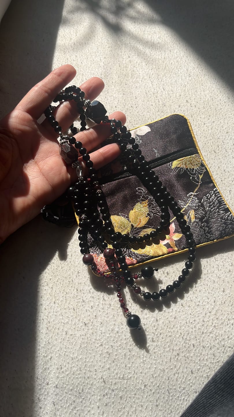 Customer photo review of Nichiren Black Juzu with Obsidian, Garnet and Clear Quartz | Buddhist Prayer Beads for Protection and Enlightenment
