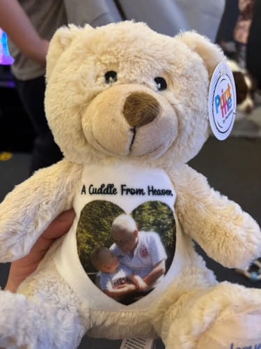 Customer photo review of A Cuddle from Heaven Personalised Photo Teddy Bear