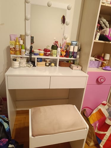 Customer photo review of Τραπέζι Μπουντουάρ Μακιγιάζ Μεικαπ Τουαλέτας Κρεβατοκάμαρας Καθρέφτης Λευκό με Φωτισμό LED Ρυθμιζόμενη Φωτεινότητα RD-T114W01