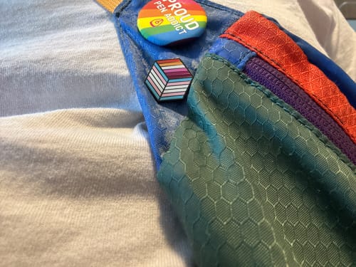 Customer photo review of Trans Lesbian Pride - Love Cube Pin