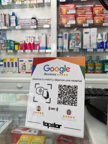 Customer photo review of Expositor Reseñas Google NFC y QR