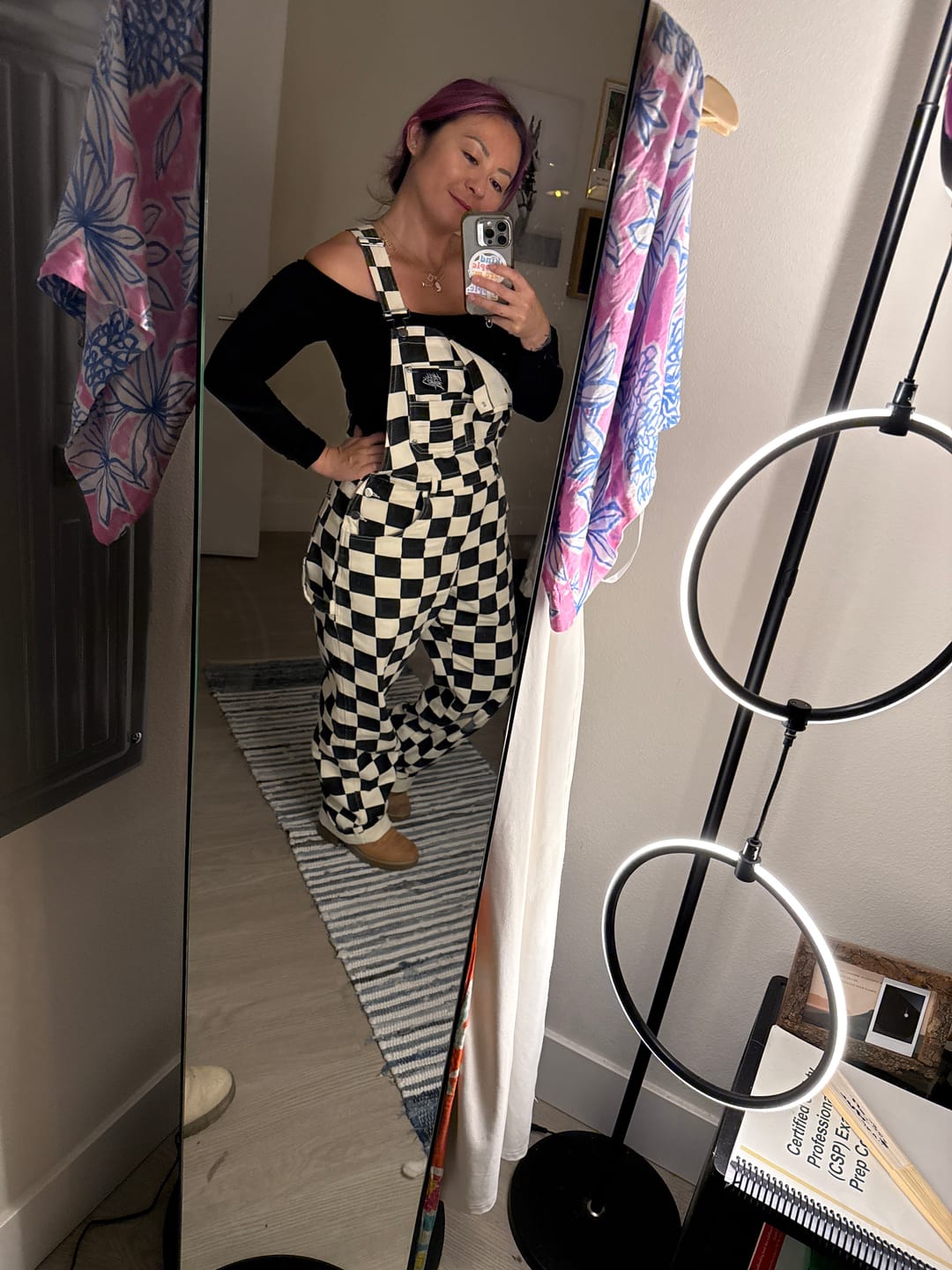 Customer photo review of Born Bad Washed Overalls - Checkered