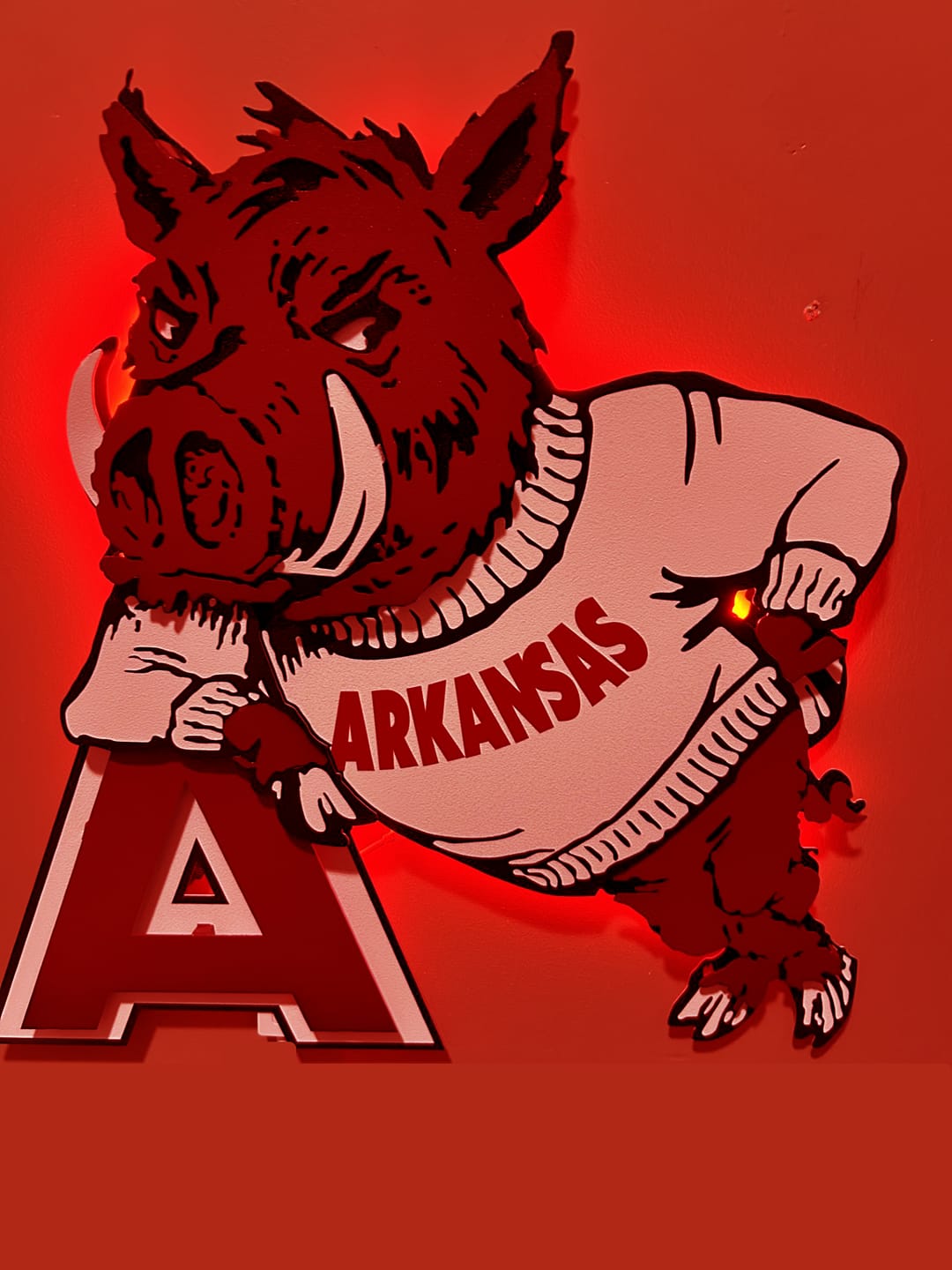 Customer photo review of Arkansas Razorback VAULT "Hog Leaning on A"  3D Vintage Metal Wall Art