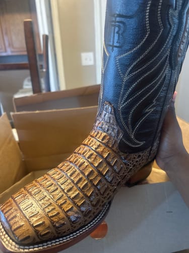 Customer photo review of Honey Caiman Hornback Leather Boots - Square Toe