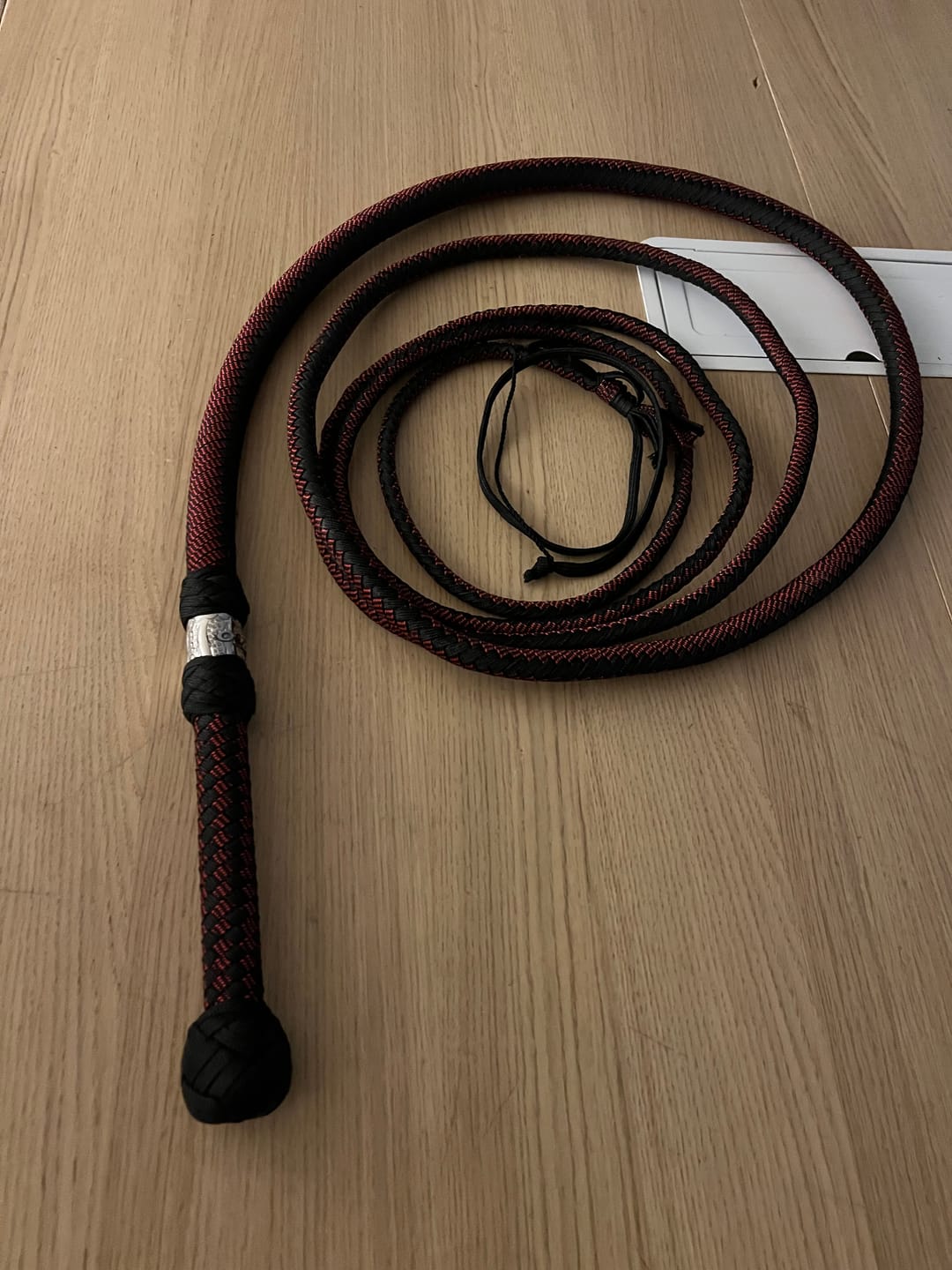 Customer photo review of Zoro Whip 6, 8, 10, 12, 14 and 16 Feet long 16 Strands Zoro Bullwhip Black Para Cord Nylon Bull Whip with Leather Plaited Bellies