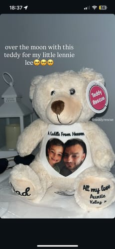 Customer photo review of A Cuddle from Heaven Personalised Photo Teddy Bear