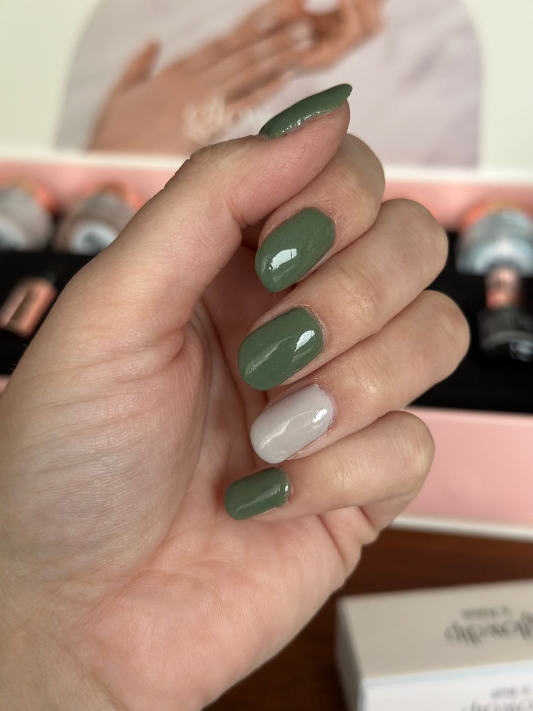 Customer photo review of Warm Olive Dipping Powder