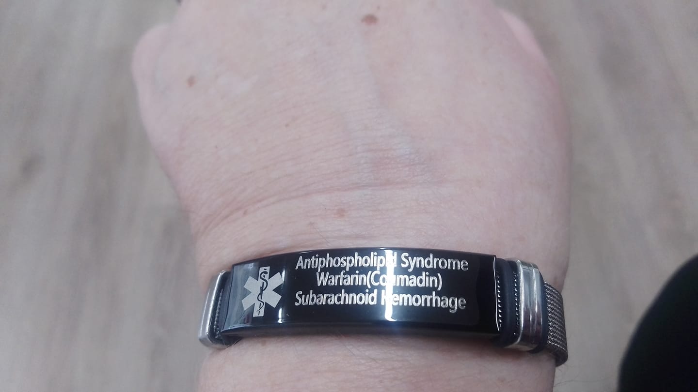 Customer photo review of Personalised Black Bar Medical Alert ID Mesh Bracelet