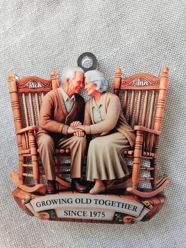 Customer photo review of Old Couple Sitting On Rocking Chairs Together Personalized Christmas Acrylic Ornament