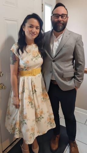 Customer photo review of Yellow 1950s Boat Neck Antique Floral Dress