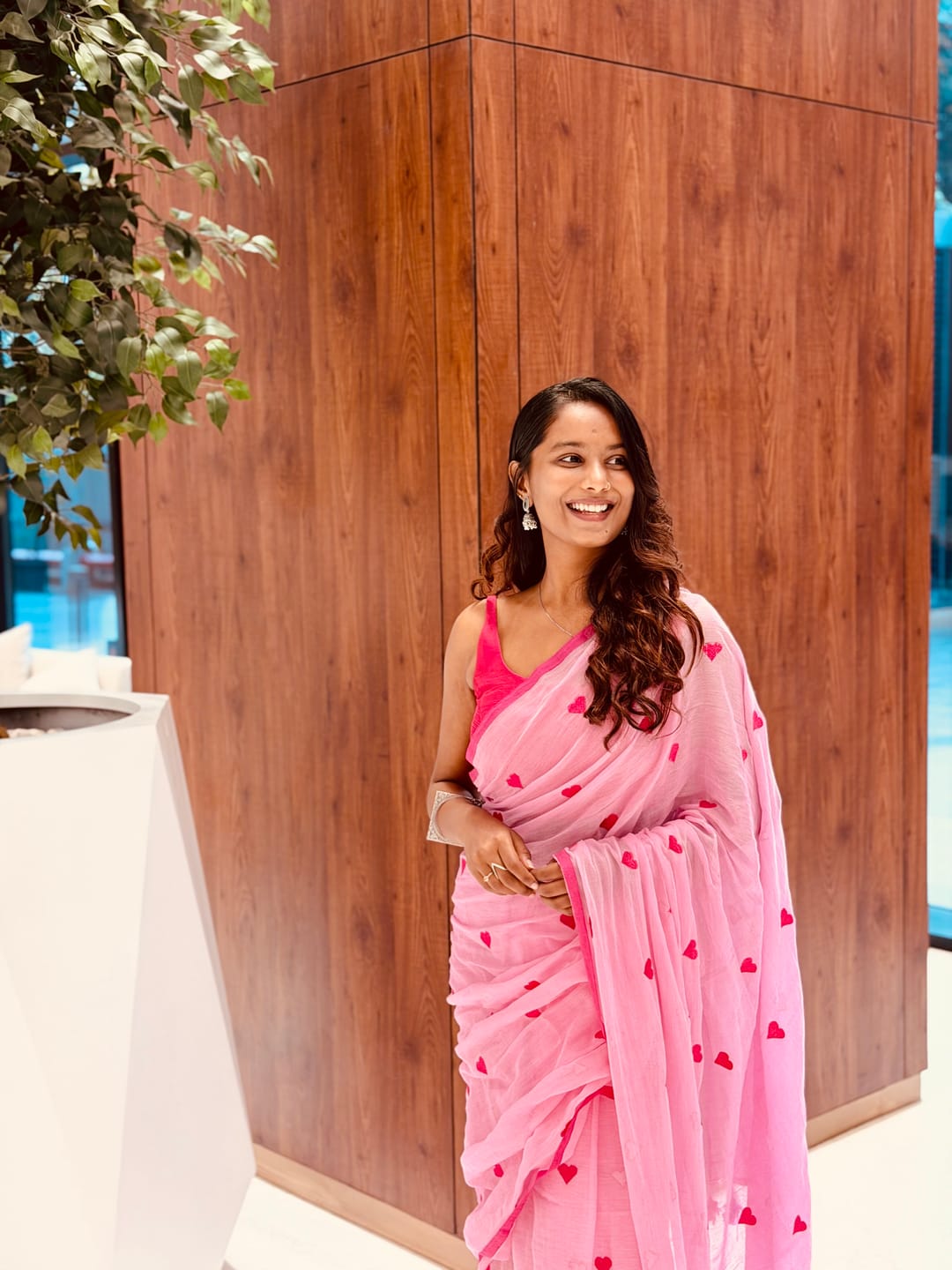 Customer photo review of Pink Love Mulmul Cotton Saree
