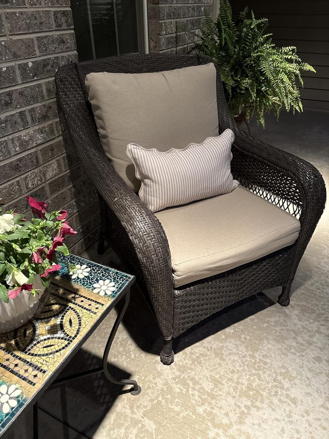 Customer photo review of Coastal Indoor Outdoor Scalloped Lumbar Pillow Cover Only, Stripes, Neutral Tan, 12"x20"