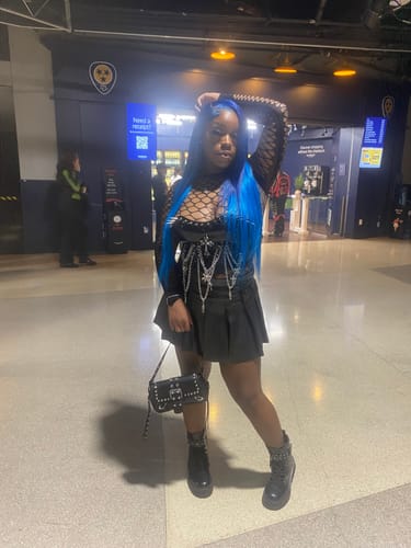 Customer photo review of Zip-up metal chain cross applique PU leather lace up top