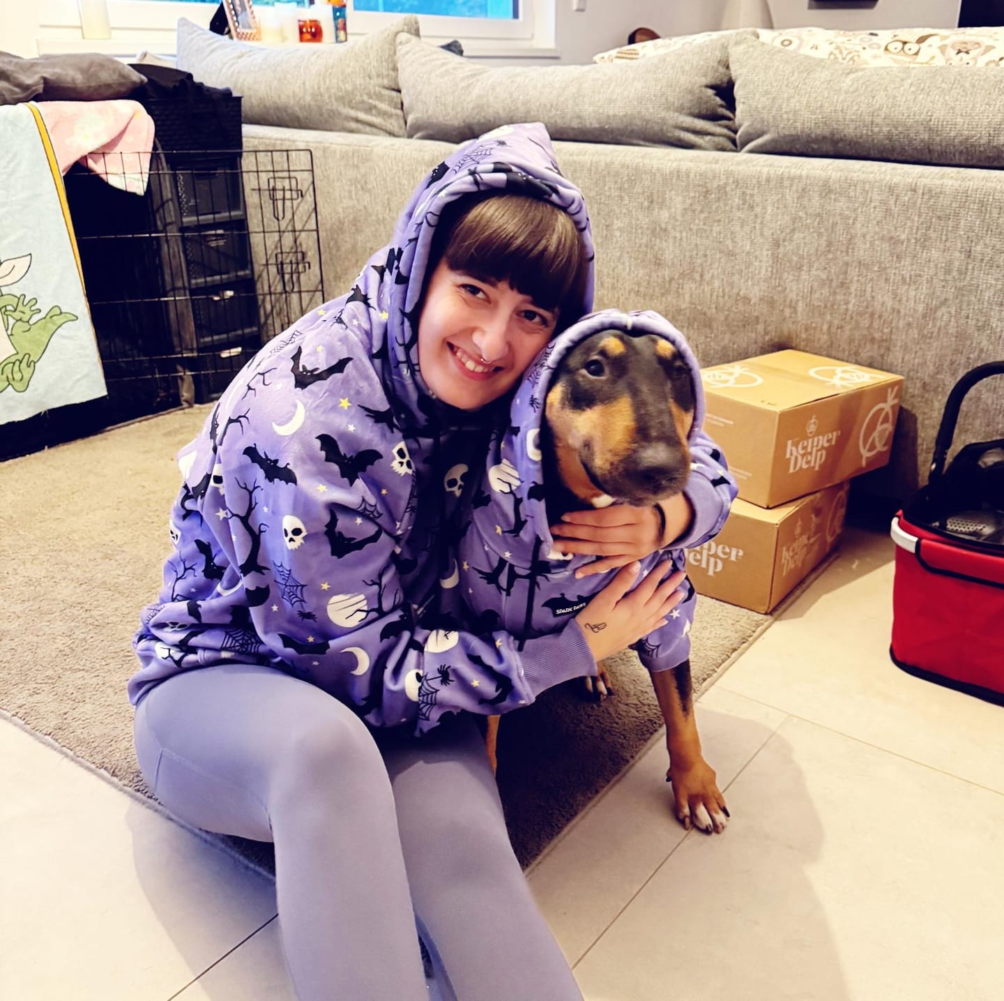 Customer photo review of Halloween Dog Hoodie - Purple