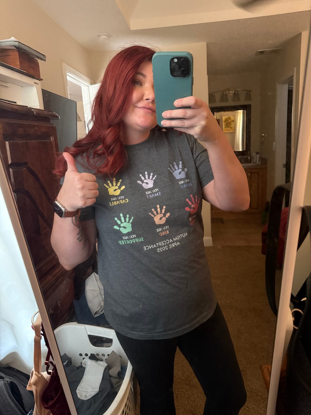Customer photo review of Autism Awareness 2025 - Affirmation Handprints T-Shirt