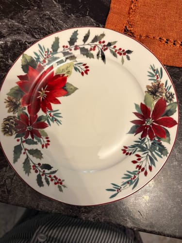 Customer photo review of Poinsettia Pine Cone Fine Porcelain Dessert/Dinner Plate