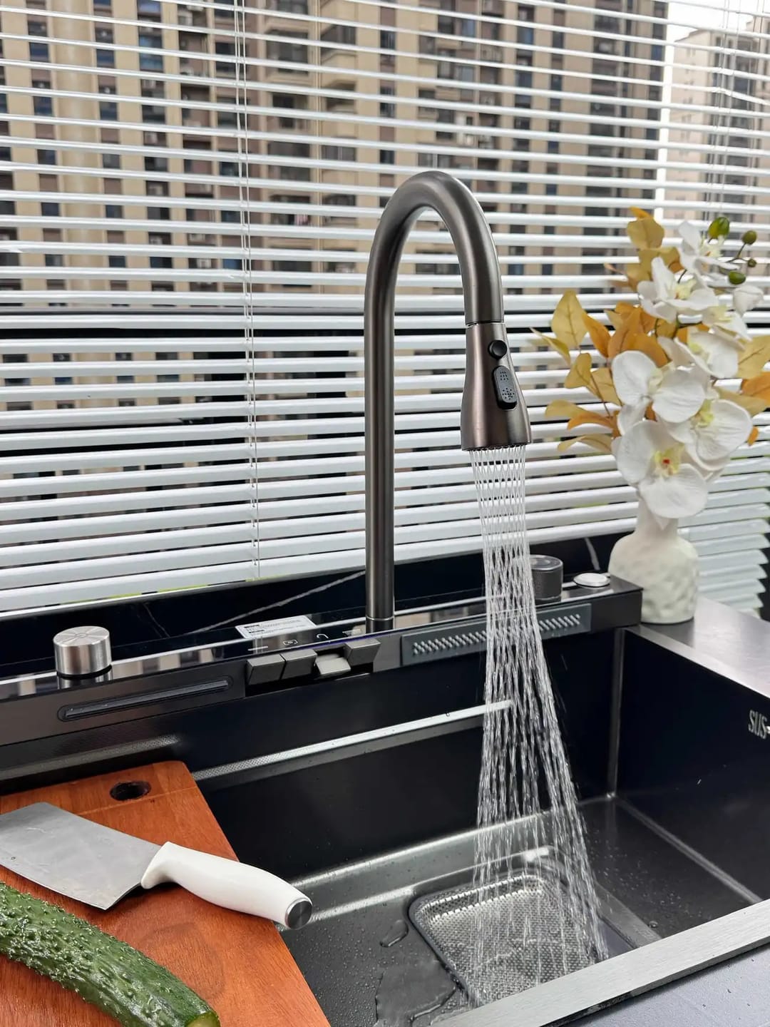 Customer photo review of Kitchen Deluxe Waterfall Workstation Sink with Digital Temperature Display Faucet
