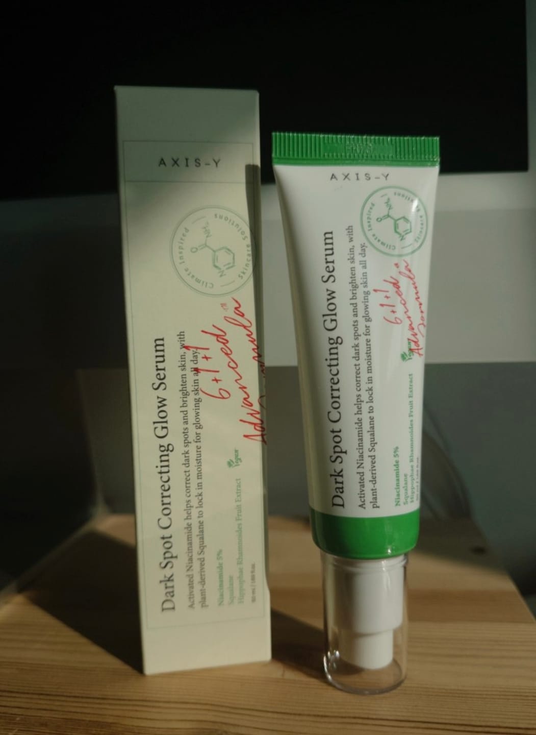 Customer photo review of Serums tumšo plankumu korekcijai AXIS-Y Dark Spot Correcting Glow Serum