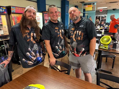 Customer photo review of Maxcorners Bowling Skull Strike Multicolor Personalized Name, Team Name Shirt (4 Colors)