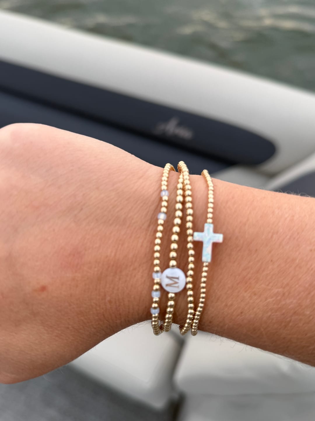 Customer photo review of Initial Bracelet Stack