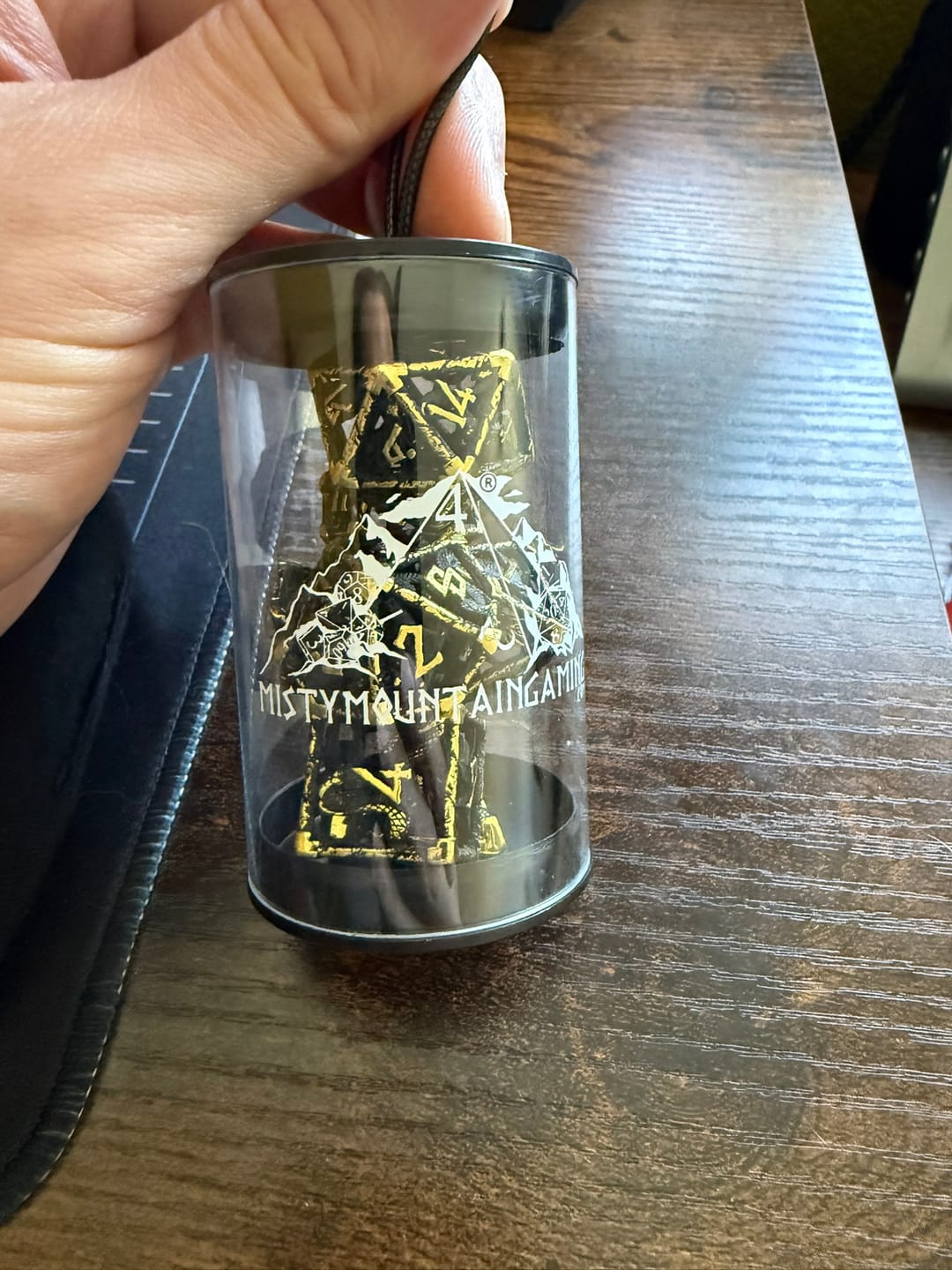 Customer photo review of Legends of Valhalla - Matte Black and Gold Hollow Metal Dice Set