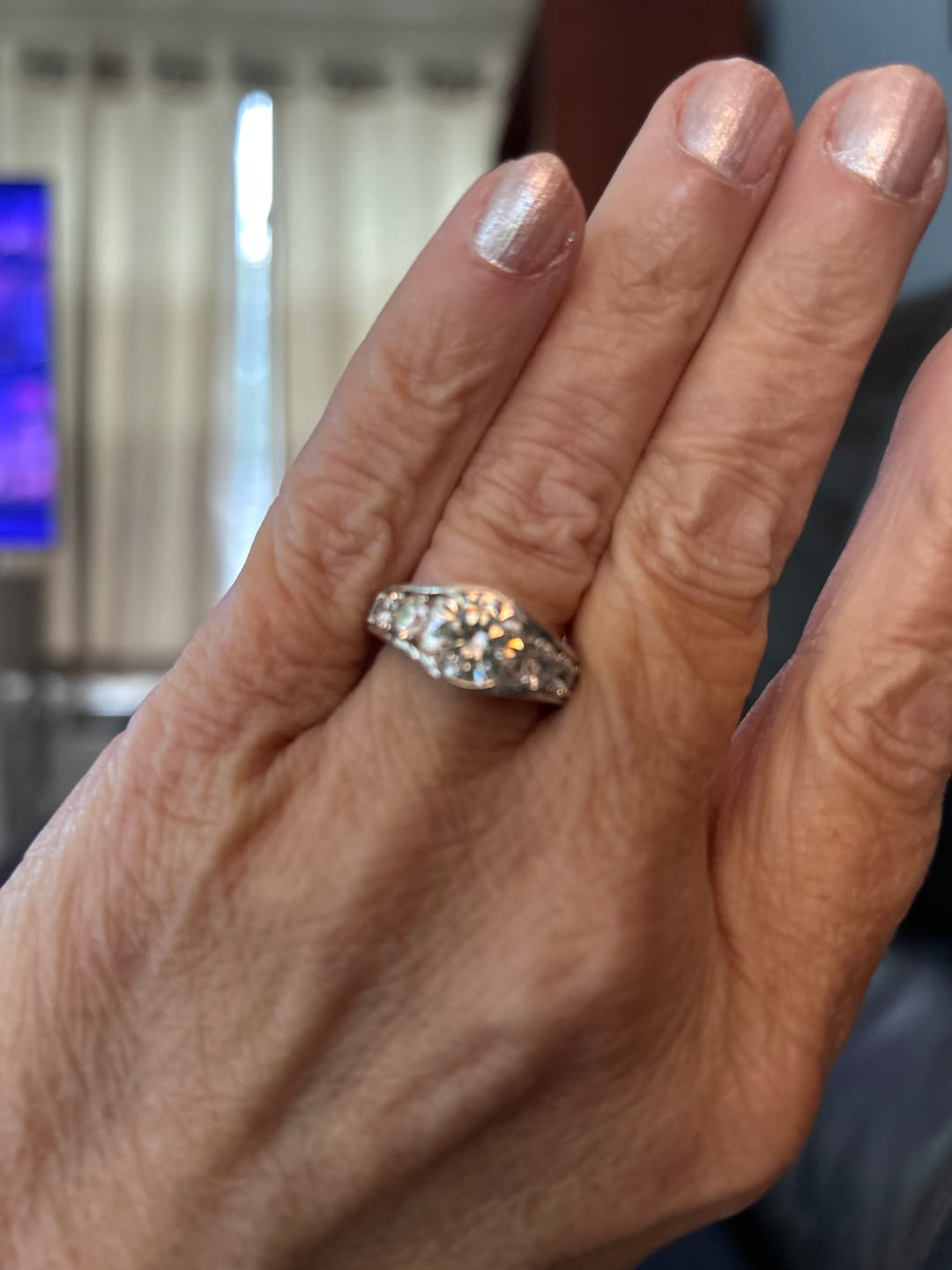 Customer photo review of Bezel Round Moissanite Channel Euro Shank Engagement Ring