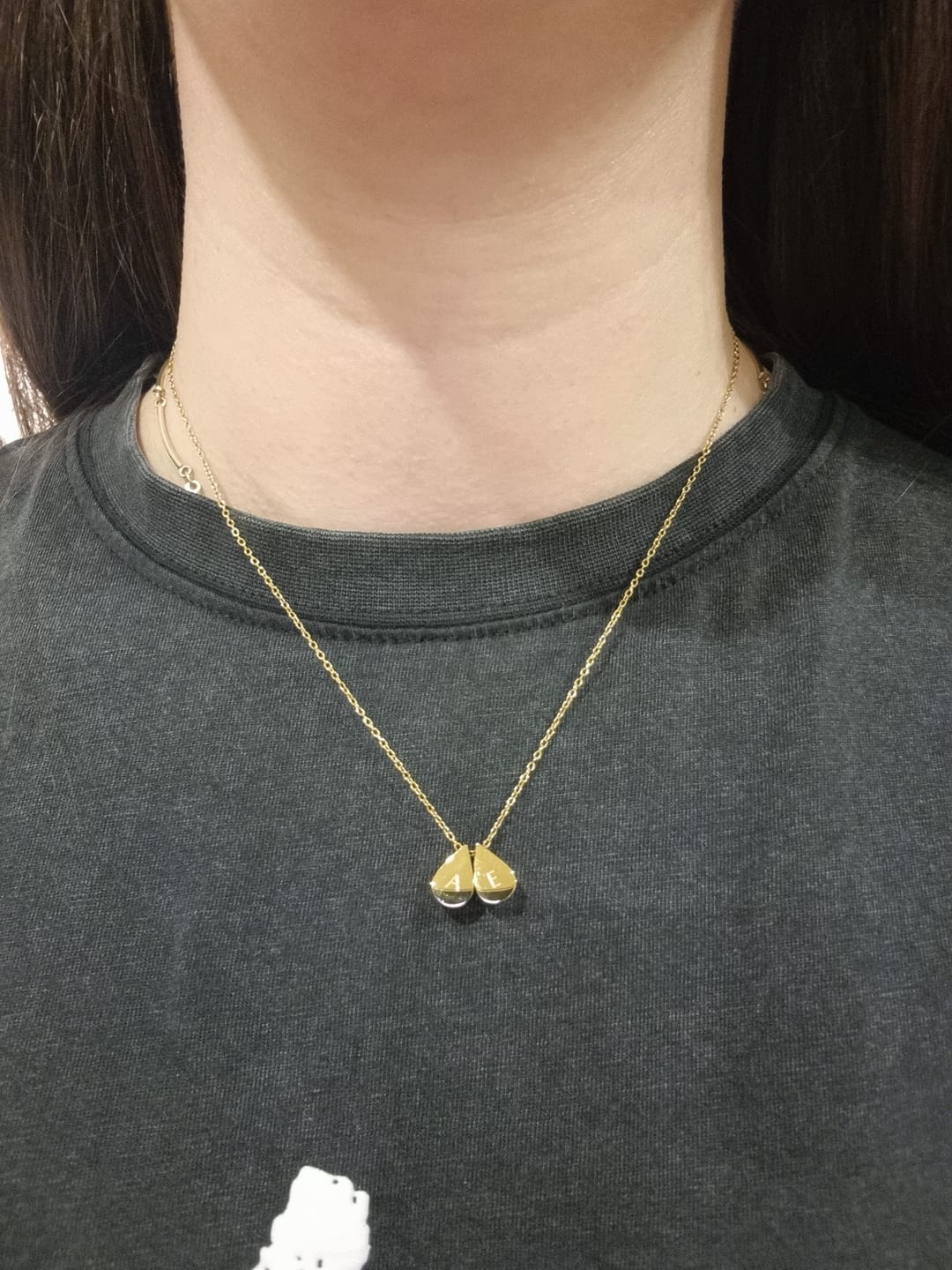 Customer photo review of Teardrop Double Bead Necklace in Gold