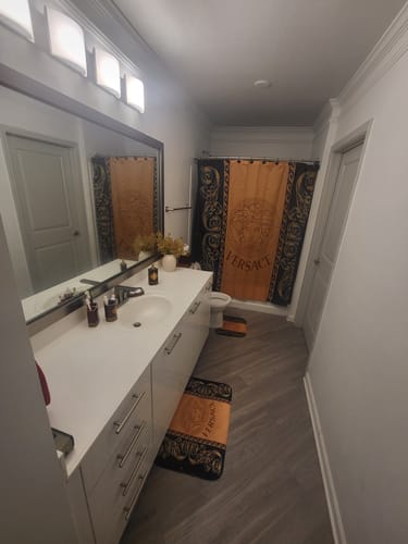 Customer photo review of Gold Black Versace Shower Curtain Set